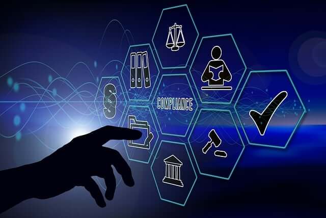 Compliance-1 | CyberArrow Compliance and Law icons with a hand indicating towards compliance icon